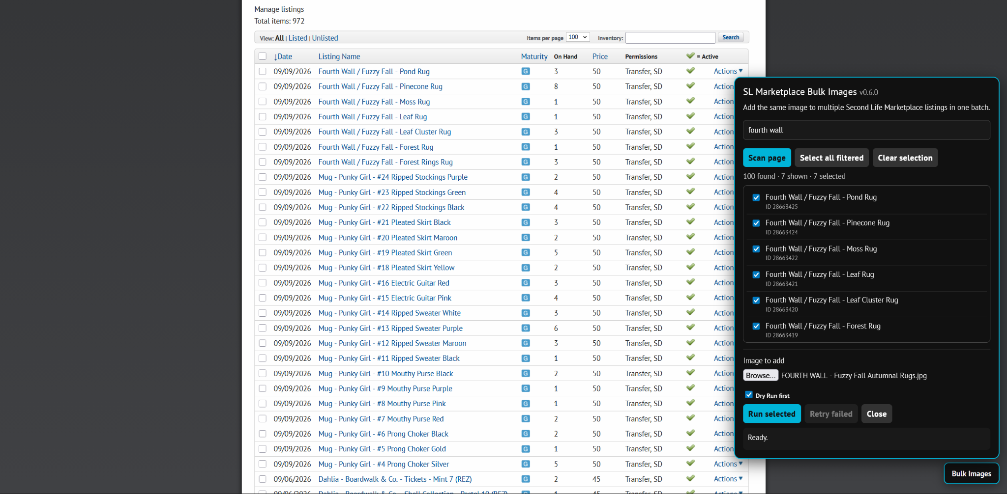 SL Marketplace Bulk Images filtering listings